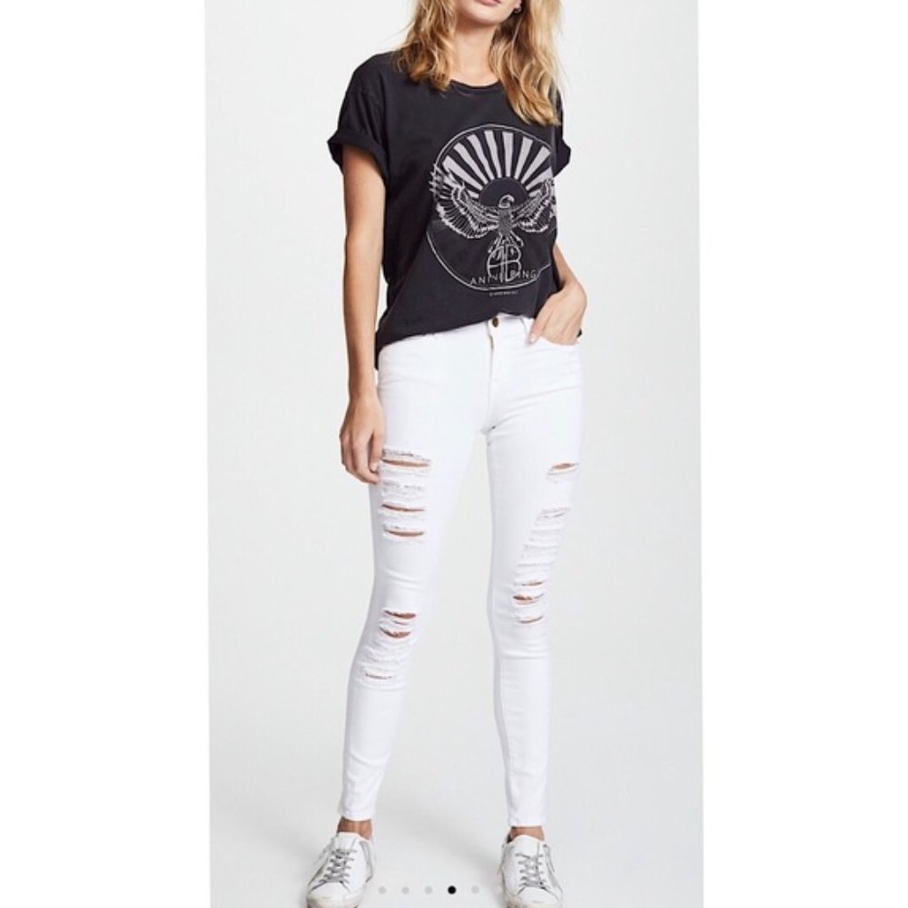 FRAME le skinny de jeanne distressed white